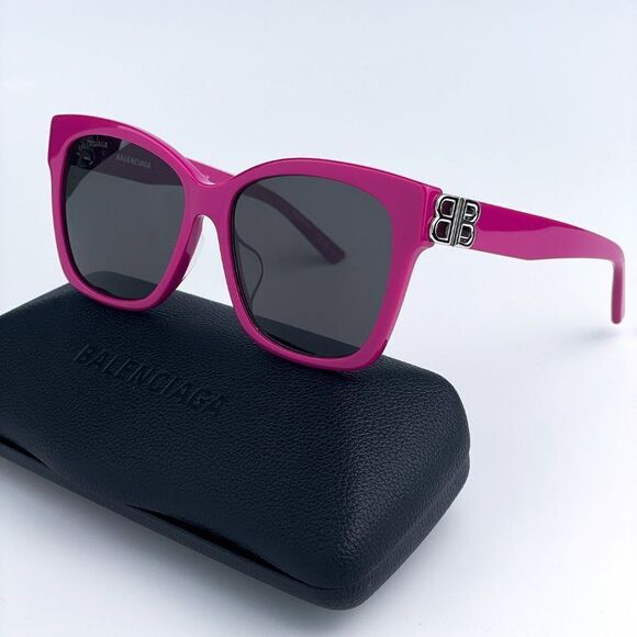 NEW Balenciaga BB0102SA 013 Fuchsia Pink Grey Square Women Sunglasses